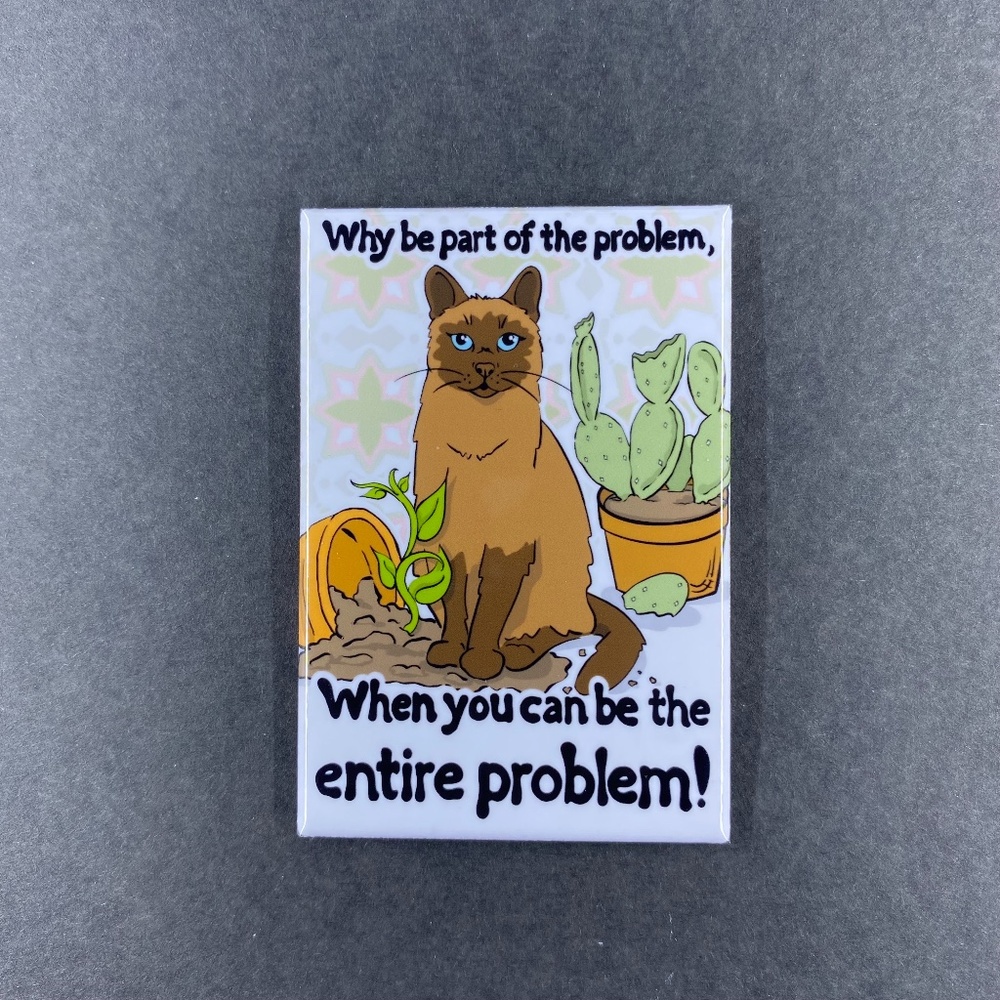 Chocolate Siamese Cat & Plants Magnet, Funny Pet Portrait Decor Gift Handmade…